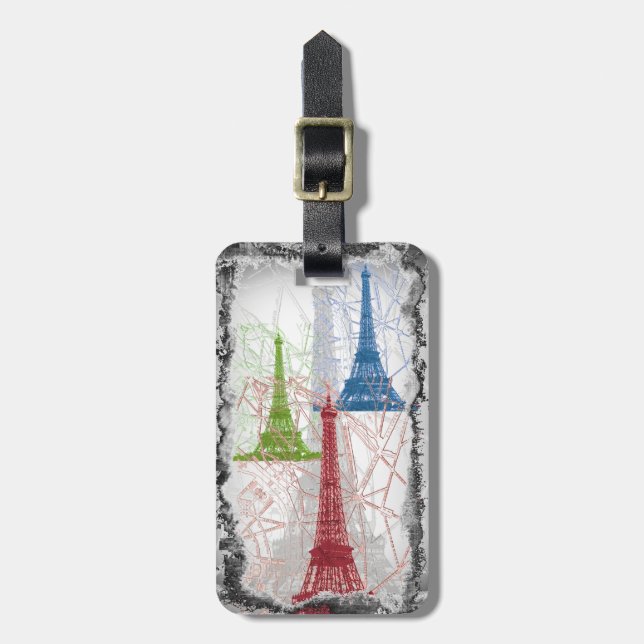 Shabby Paris Eiffel Tower Luggage Tag (Front Vertical)