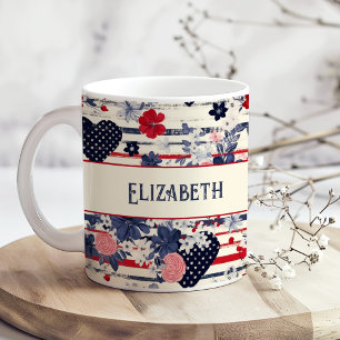 Shabby Patriotic Independence Day Floral Flag Coffee Mug