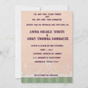 Shabby Peach and Green Wedding Invitation