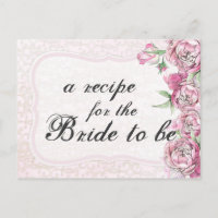Shabby Peony Vintage Floral Chic Bride Recipe Card