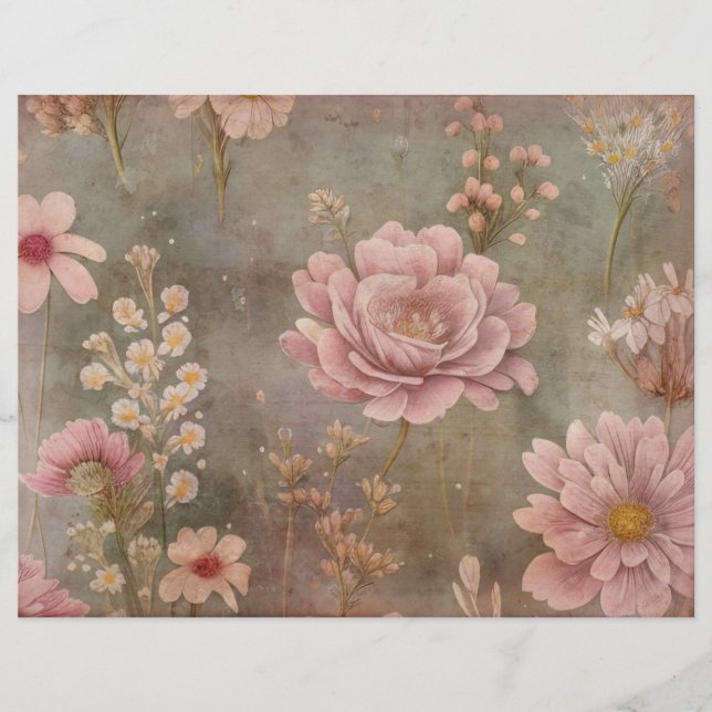 Shabby Pink Floral Scrapbook Parchment Paper (Front)