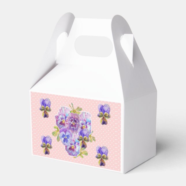 Shabby Pink Pansy Floral Tea Party Cake Favour Box (Front Side)