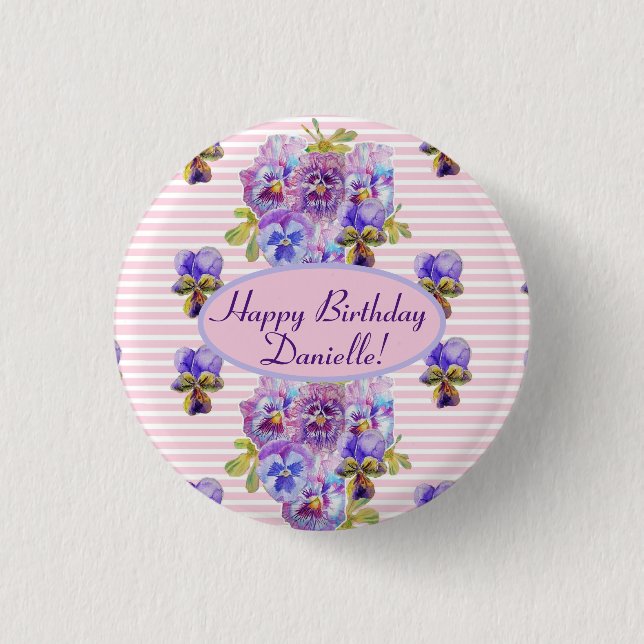 Shabby Pink Rose Floral Tea Party Purple 3 Cm Round Badge (Front)