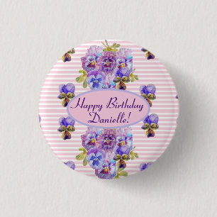 Shabby Pink Rose Floral Tea Party Purple 3 Cm Round Badge