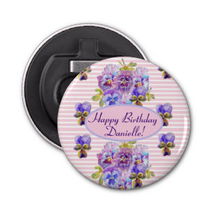 Shabby Pink Rose Floral Tea Party Purple Bottle Opener