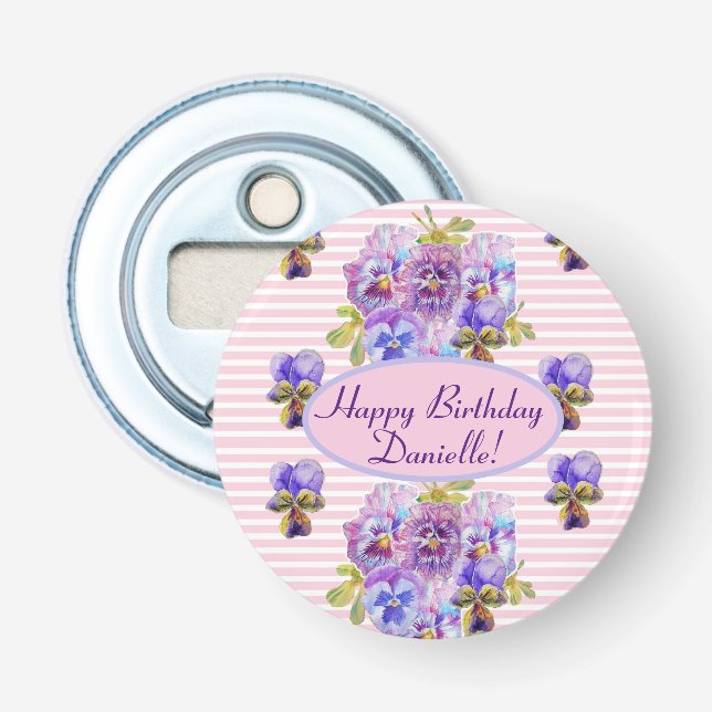 Shabby Pink Rose Floral Tea Party Purple Bottle Opener (Front)