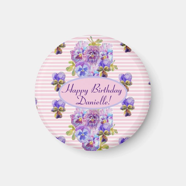 Shabby Pink Rose Floral Tea Party Purple Magnet (Front)