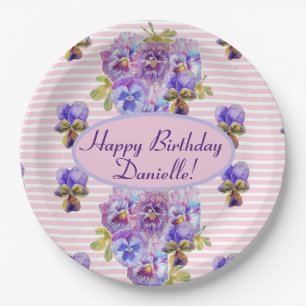 Shabby Pink Rose Floral Tea Party Purple Paper Pla Plate
