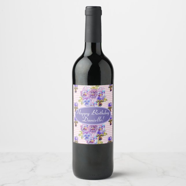 Shabby Pink Rose Floral Tea Party Purple Wine Labe Wine Label (Front)