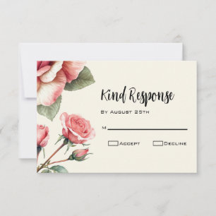 Shabby Pink Rose Wedding RSVP Card
