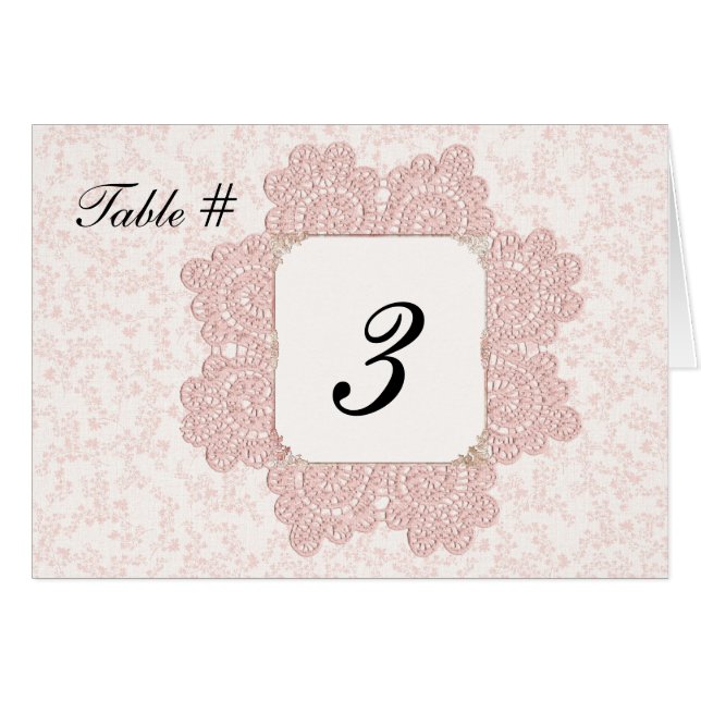 Shabby Pink Victorian Wedding Table Number (Front Horizontal)