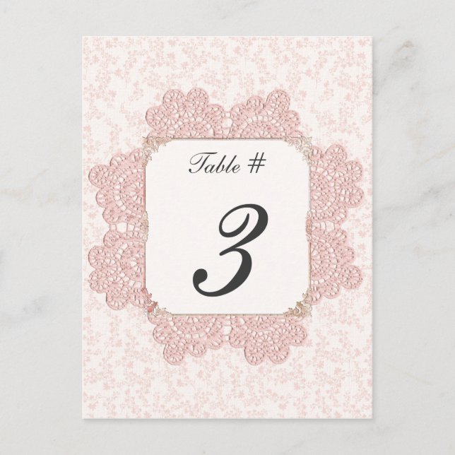 Shabby Pink Victorian Wedding Table Number Cards (Front)