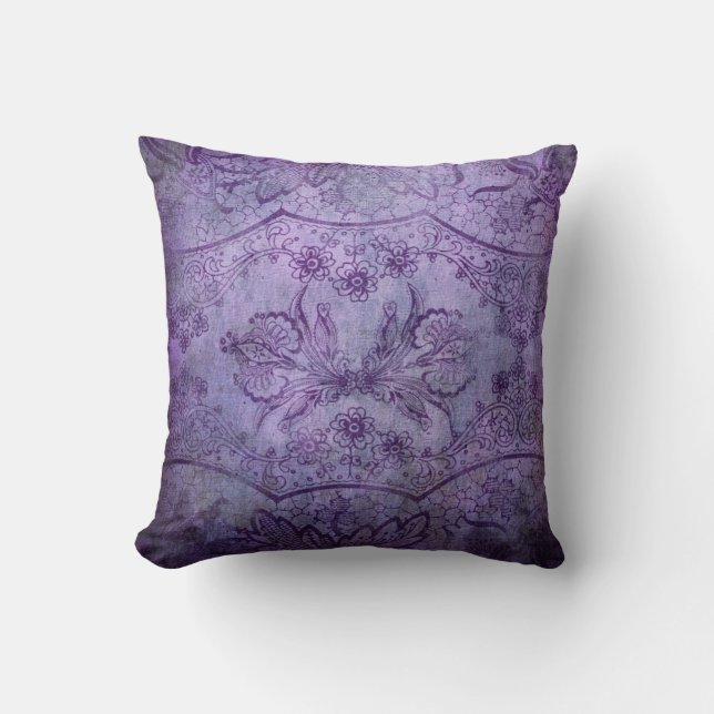 Shabby Purple Lace Pattern Cushion (Front)