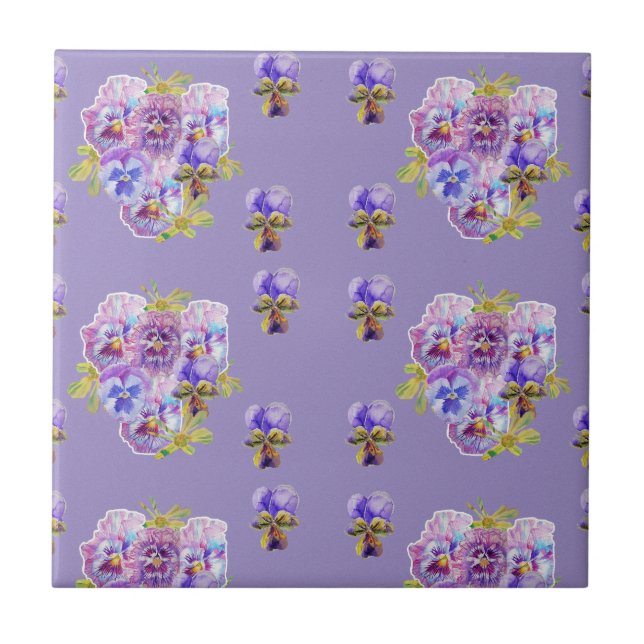 Shabby Purple Pansy violets floral Ceramic Tile (Front)