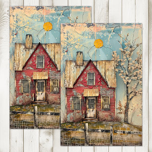 SHABBY RED FARMHOUSE MIXED MEDIA DECOUPAGE TISSUE PAPER