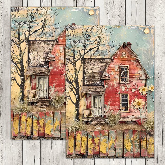 SHABBY RED FARMHOUSE MIXED MEDIA DECOUPAGE TISSUE PAPER (SHABBY RED FARMHOUSE MIXED MEDIA DECOUPAGE TISSUE PAPER)