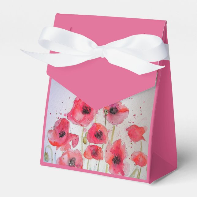 Shabby Red Poppy Floral Tea Party Cake Favor Box (Front Side)
