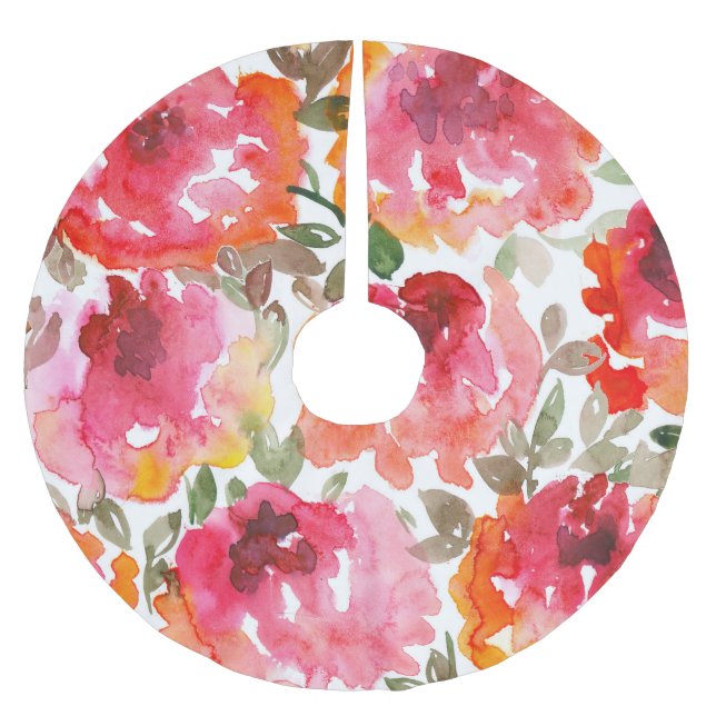 Shabby red roses, seamless pattern. brushed polyester tree skirt (Front)