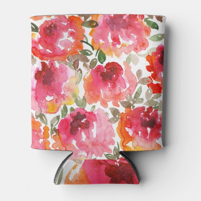 Shabby red roses, seamless pattern. can cooler (Front)