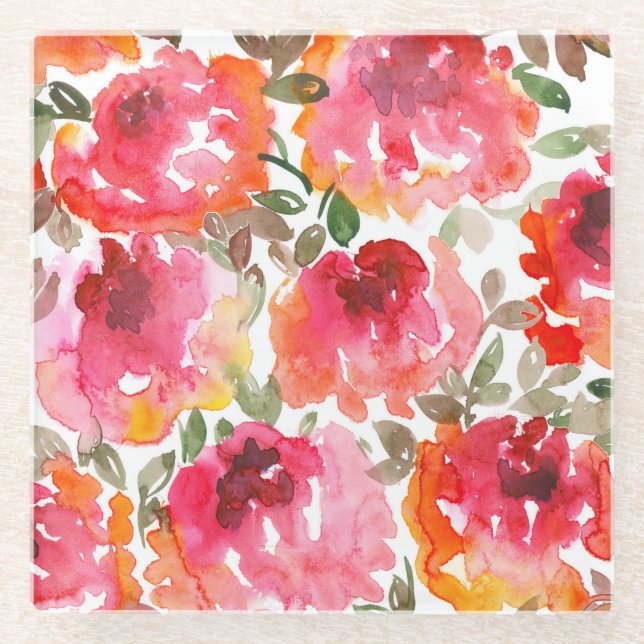 Shabby red roses, seamless pattern. glass coaster (Front)