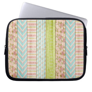 Shabby Rose Pastel Pattern on Rustic Wood Cottage Laptop Sleeve