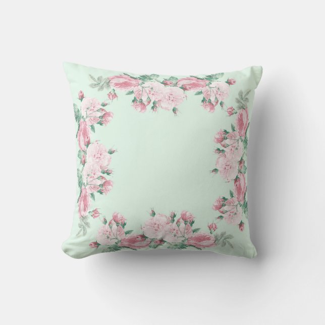 Shabby roses pillow pink and mint (Front)
