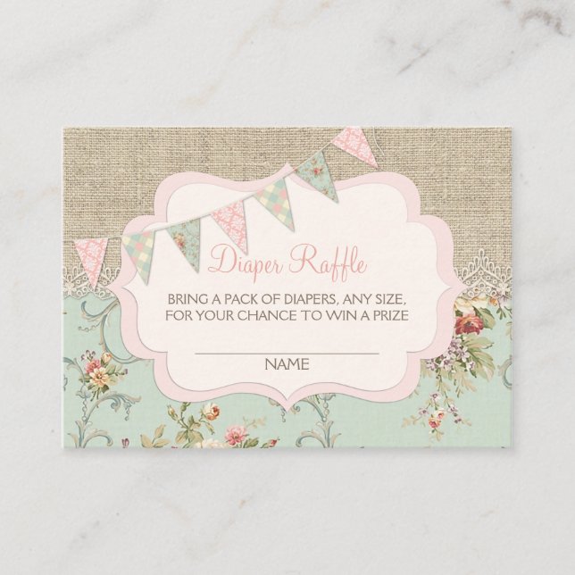 Shabby Rustic Country Chic Diaper Raffle Ticket Enclosure Card (Front)