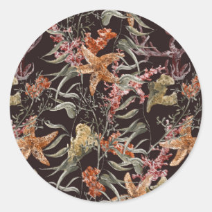 Shabby Sea Life Pattern Classic Round Sticker