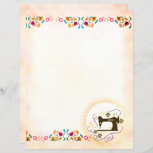 Shabby Sewing Machine Floral Stationery Paper