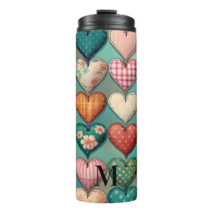 Shabby Sewn Fabric Heart Coffee Mug Travel Tumbler