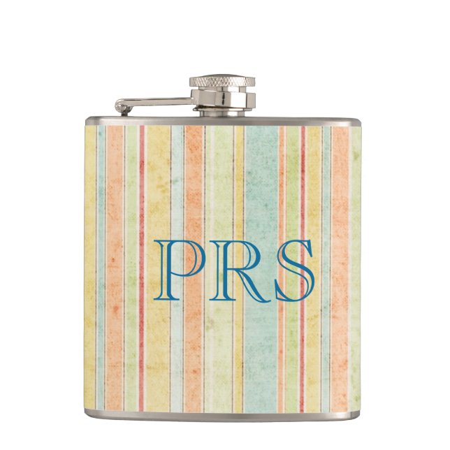 Shabby Stripes Monogram Hip Flask (Front)