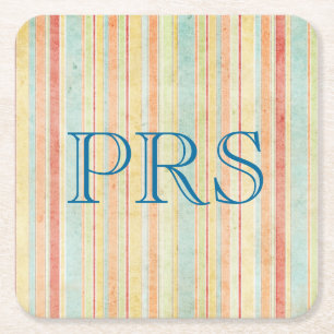 Shabby Stripes Monogram Square Paper Coaster