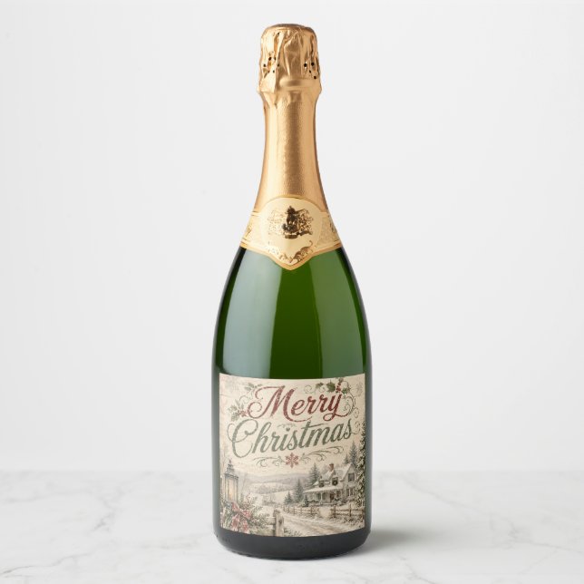 shabby style christmas champagne bottle label (Front)