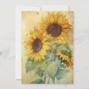 Shabby Sunflowers Watercolor Illustration Flat Card