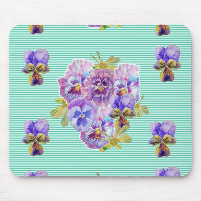Shabby Turquoise art floral Computer Mouse Mat Pad (Front)