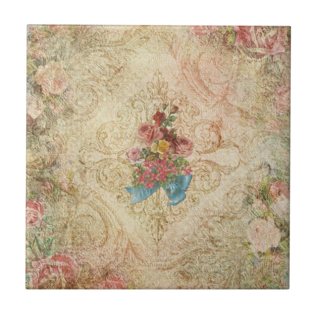 Shabby Vintage Floral Tile (Front)