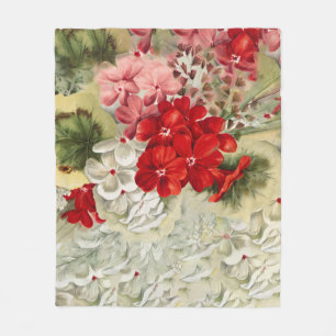 Shabby vintage ivory pink red floral collage fleece blanket