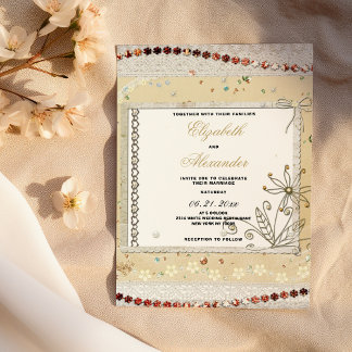 Shabby vintage pastel floral lace Wedding Invitation