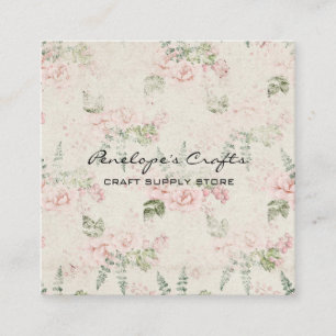 Shabby Vintage Pink Floral Botanical Square Business Card