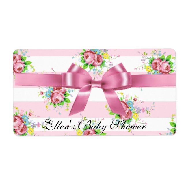 Shabby Vintage  Pink Floral Water Bottle Label (Front)