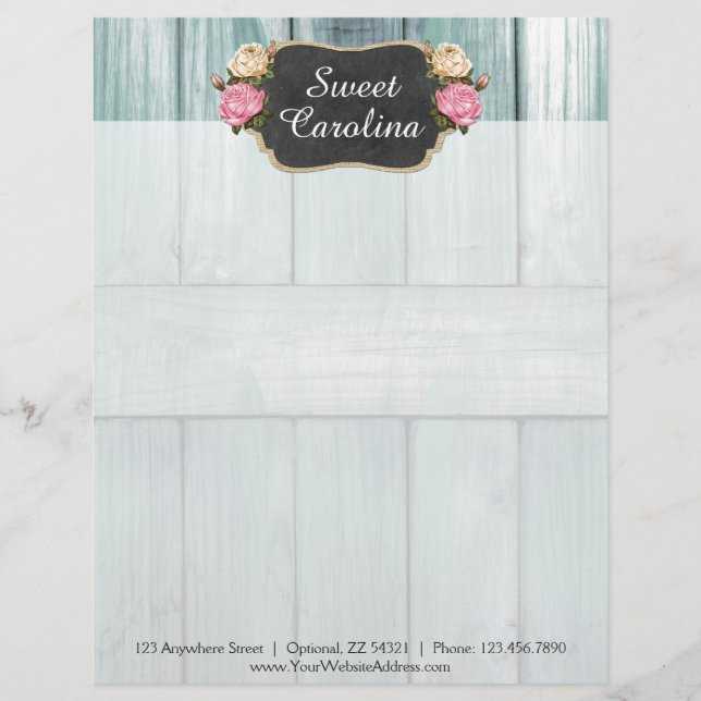 Shabby Vintage Roses Rustic Country Chalkboard Personalised Letterhead (Front)