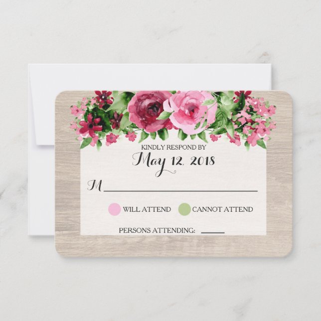 Shabby Vintage Roses Rustic Wedding RSVP Card (Front)