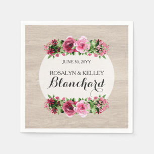 Shabby Vintage Roses Rustic Wood Wedding Custom Napkin