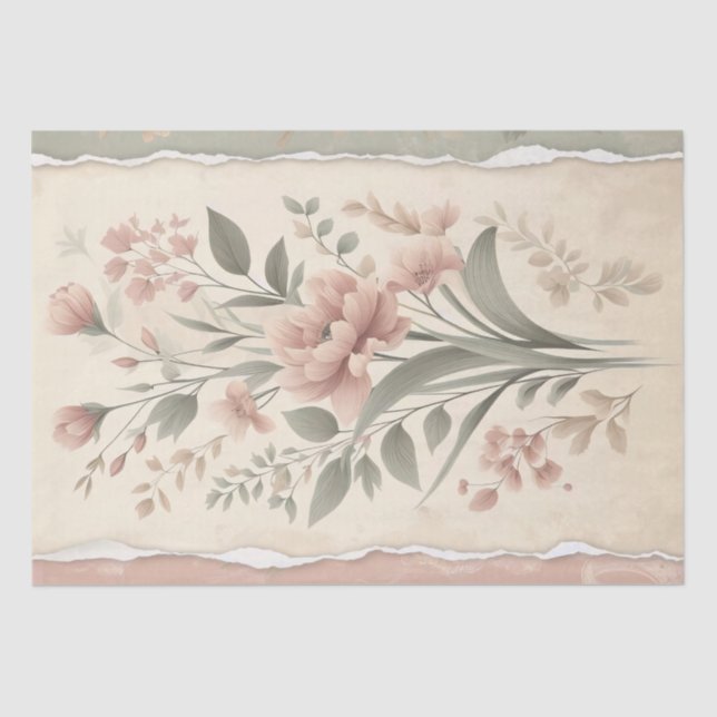 Shabby Wallpaper Blush Pink Floral Decoupage Tissue Paper (Front)