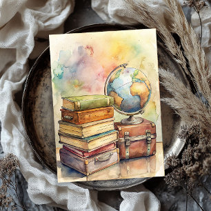 Shabby Watercolor vintage suitcases globe map Tissue Paper