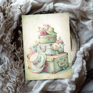 Shabby Watercolor vintage summer hats suitcases Tissue Paper