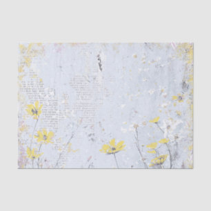 Shabby Yellow Wildflower Daisy Blue Text Collage  Tissue Paper