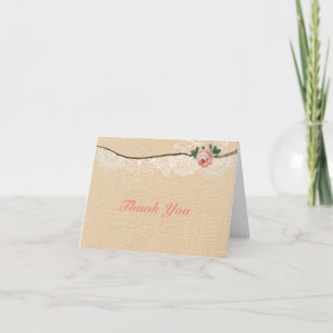 Shabbychic Burlap Pink Floral Lace Thank You
