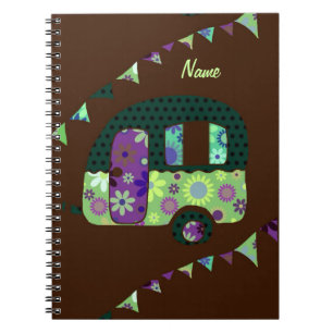 Shabbychic retro trailer, camper, caravan bunting spiral notebook