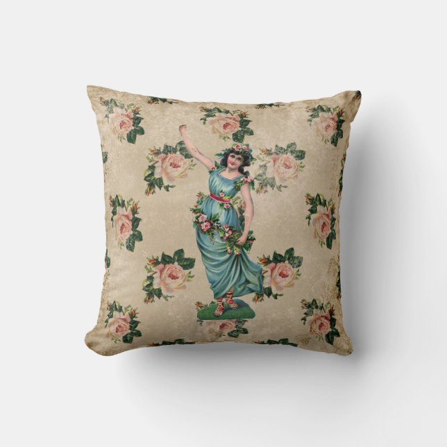 ShabbyChic Vintage art Flower Fairy Cushion pink (Front)